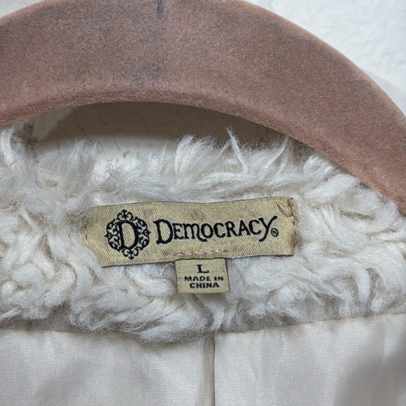(N5) Democracy‎ Teddy Coat Women's Ivory Sherpa Oversized Open Front Size L - Picture 4 of 10